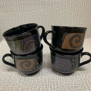 Vintage Arcoroc France 1980’s Set of 4 Teacups Tampico Pattern